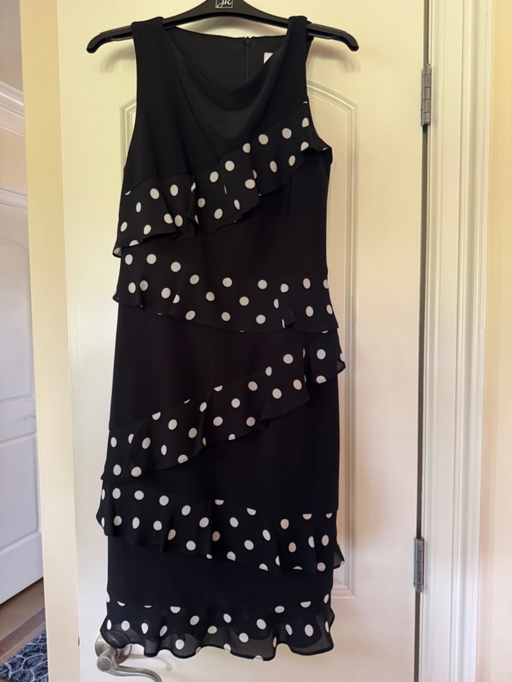Joseph Ribkoff Black and White Polka Dot Ruffle Midi Dress